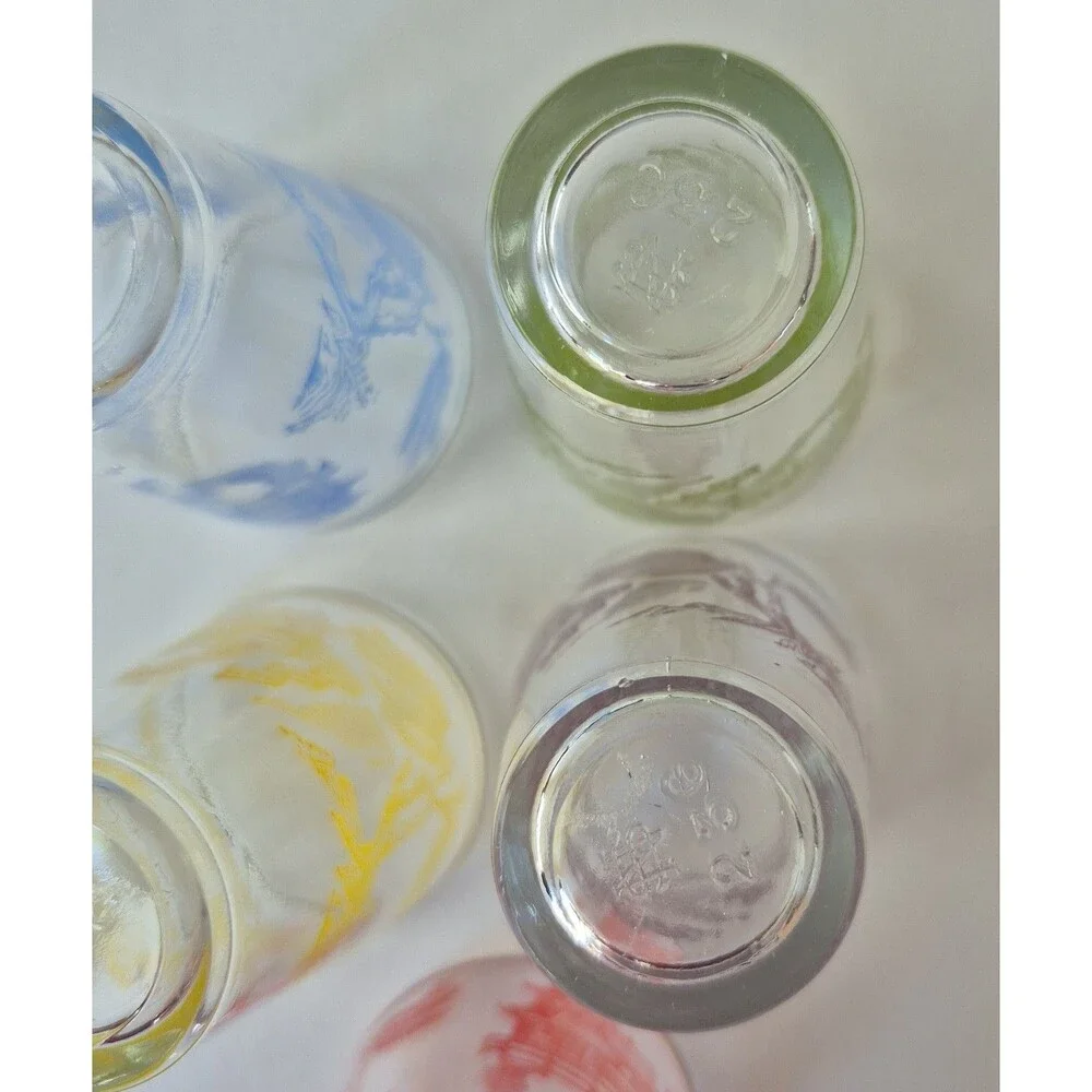 Federal Glass VTG Set of 5 Asian Pagoda Blue Willow Landscape MCM Shot Glasses